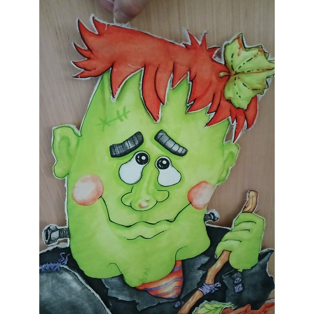 Halloween Frankenstein 42x25 Door Wall Hanging Quilted Pumpkin Fall Decoration - Picture 6 of 7